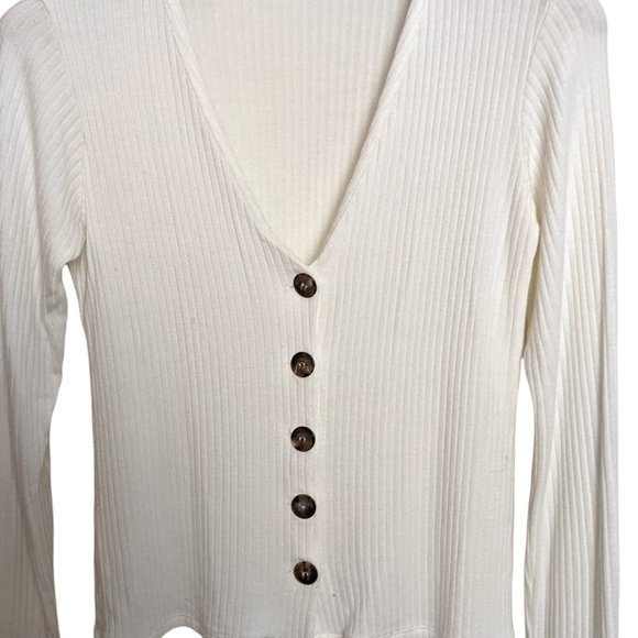 Reformation Jeans Iris Top Small Ivory Ribbed Modal Button Front V-Neck Top - Picture 5 of 6